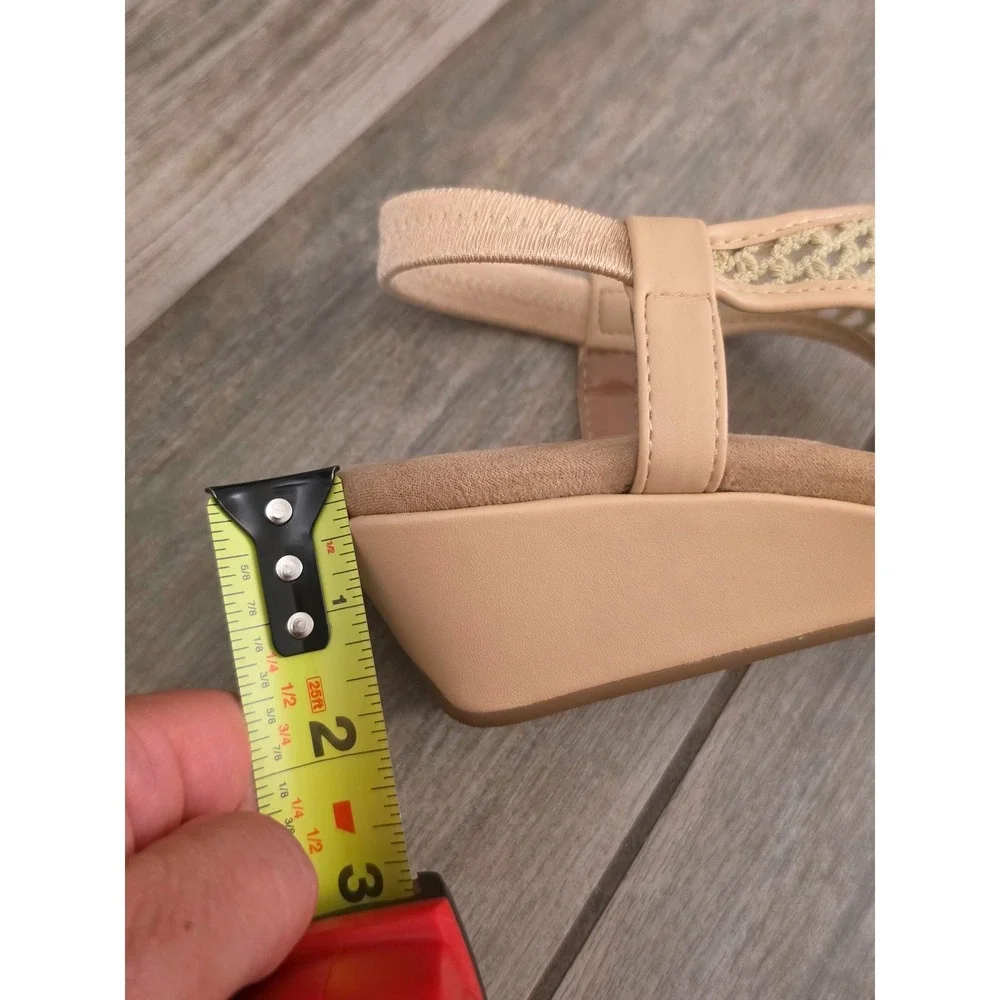 Style & Co Vacanzaar Nude Beige Crochet Wedge Sandals Elastic Slingback 9.5M